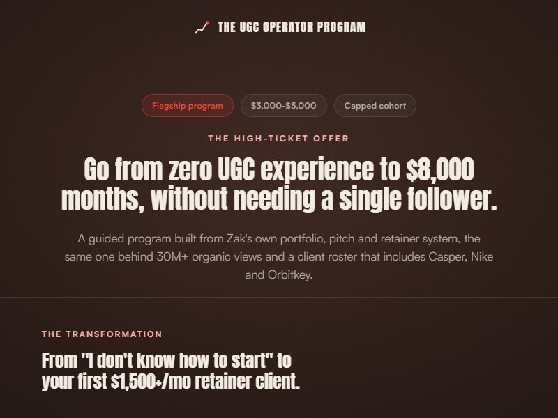 The UGC Operator Program offer page preview